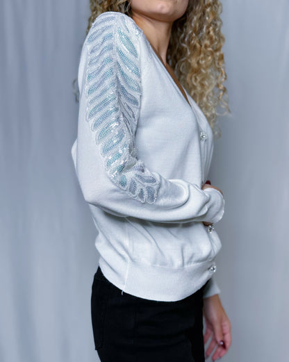 cardigan bianco con paillettes