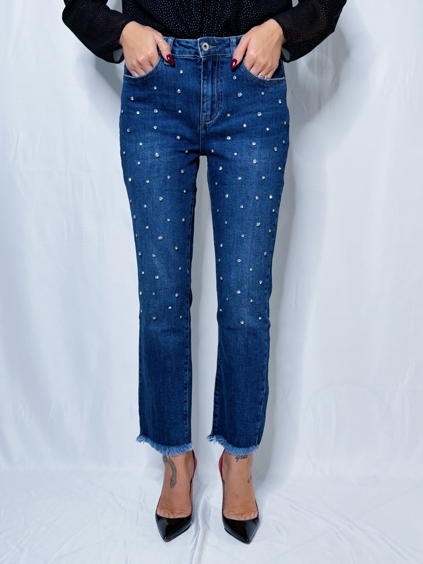 jeans con strass gioiello